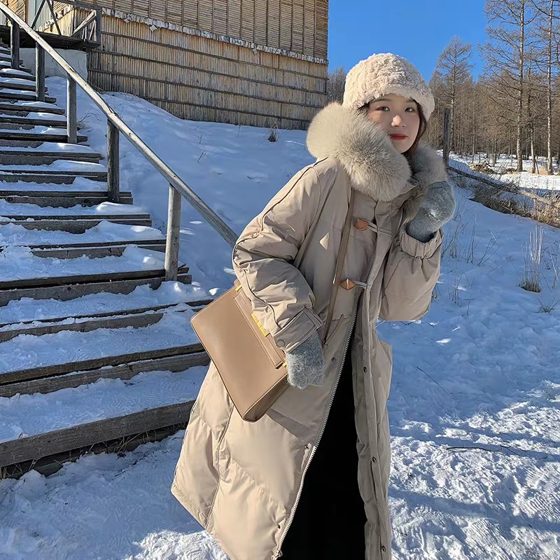 Hu Chuliang Internet celebrity down jacket women's mid-length ins winter new over-the-knee cotton jacket for small people