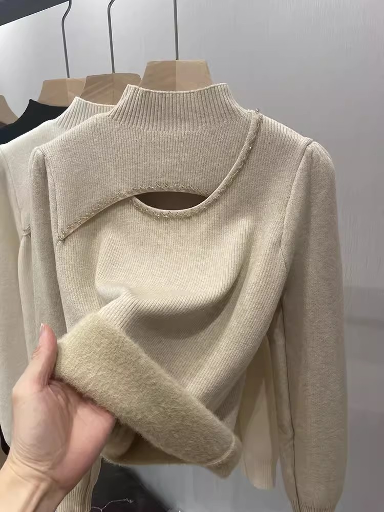 半高領打底衫女冬內搭洋氣加厚保暖毛衣加絨一體絨設計感小眾上衣