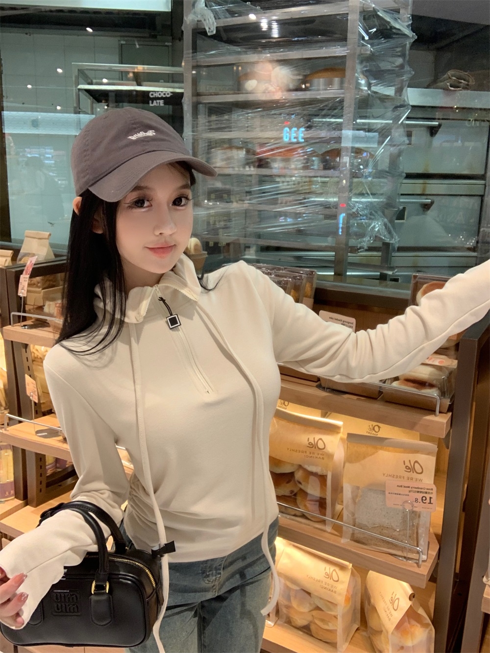 實拍！加厚磨毛美式歐貨拉鏈半高領顯瘦保暖時尚百搭上衣