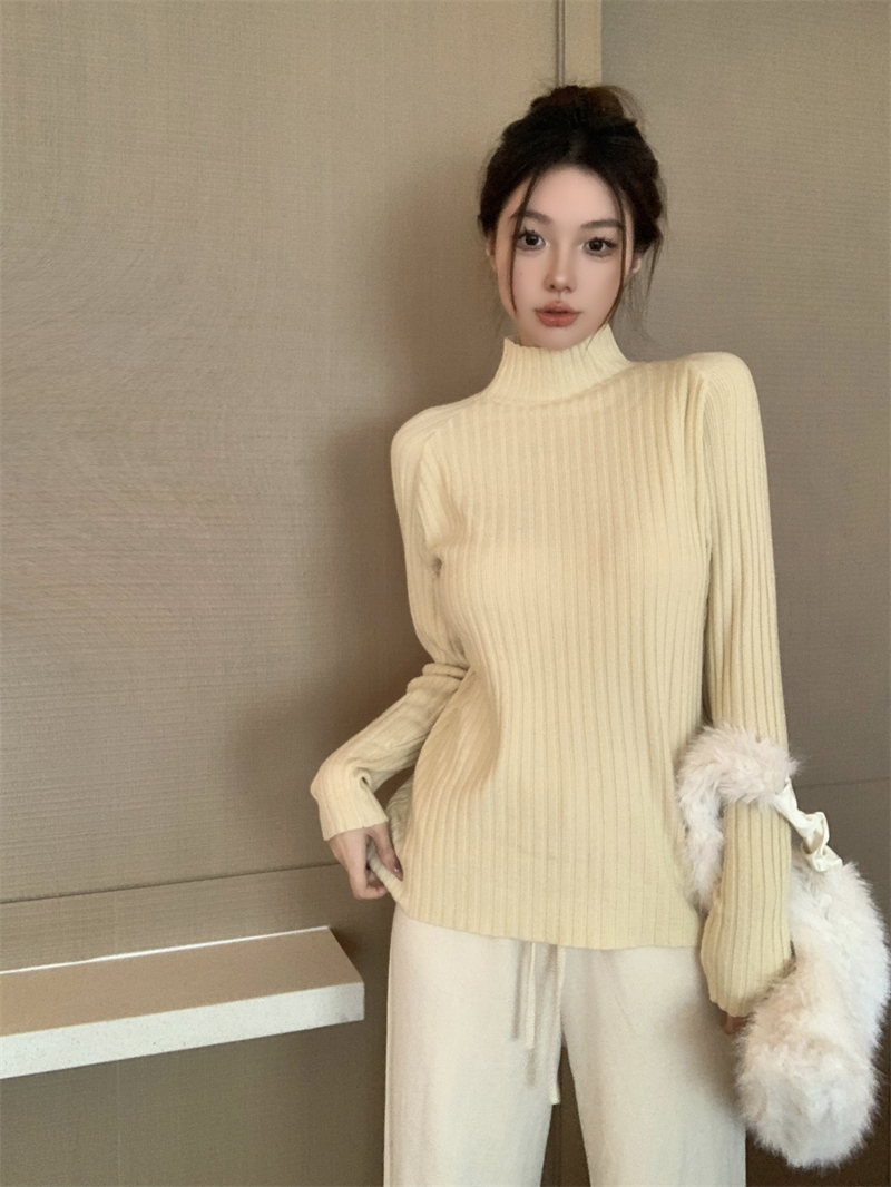 實拍 韓版新款百搭慵懶中領中長款寬鬆彈力加厚毛衣