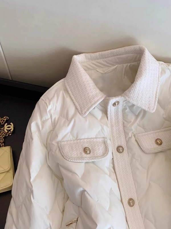Xiaoxiang style lady's simple solid color splicing light cotton coat autumn and winter design POLO collar jacket trendy women