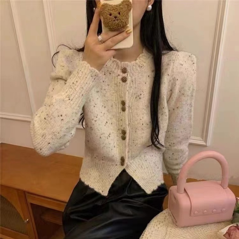 韓版氣質時髦小眾圓領毛衣女2023冬季新款顯瘦百搭針織開衫上衣潮