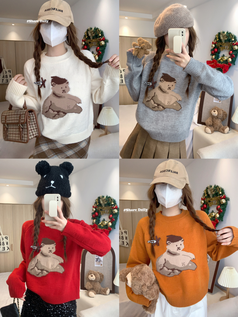 實拍 高級感毛衣女秋冬設計感小個子慵懶熊仔寬鬆上衣