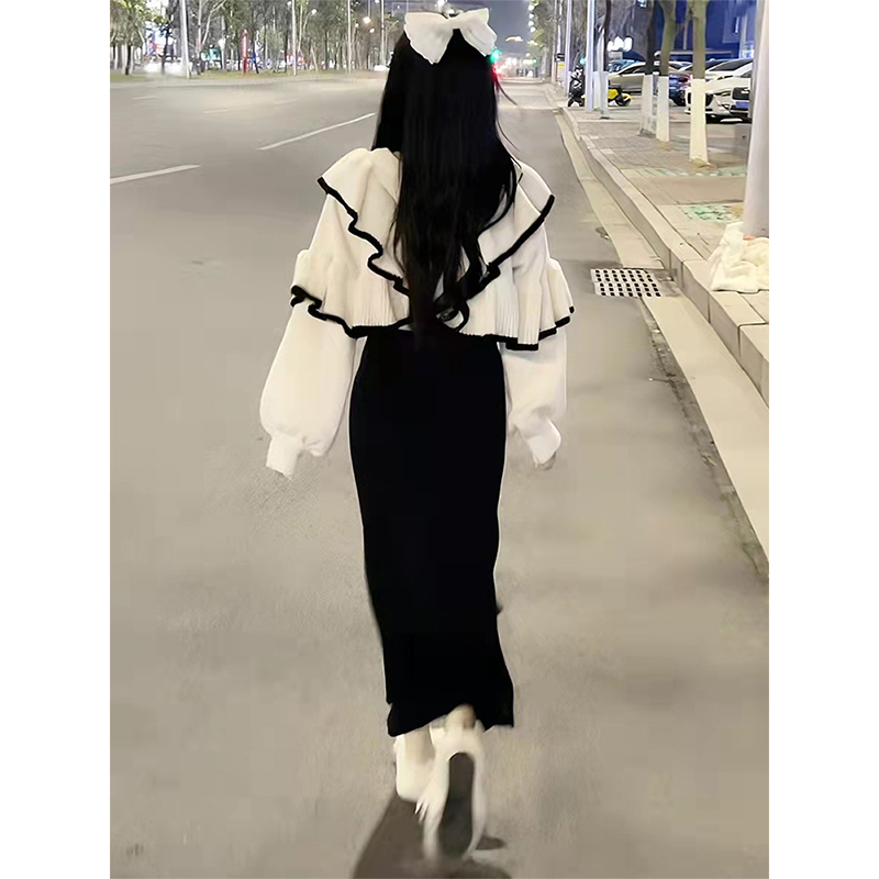 深冬裝搭配一整套裝魚尾連衣裙子女秋冬2023新款高級感小個子香風