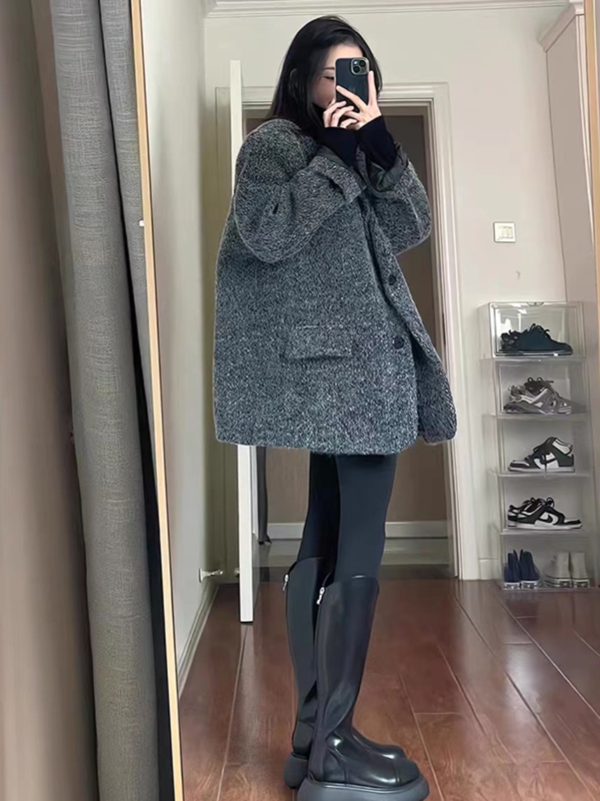 Gray short woolen coat for women 2023 autumn and winter new woolen coat British style high-end fashion is popular this year