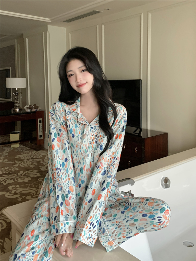 實拍韓版簡約秋冬全棉磨毛簡約鵝卵石寬鬆休閒開衫家居服套裝