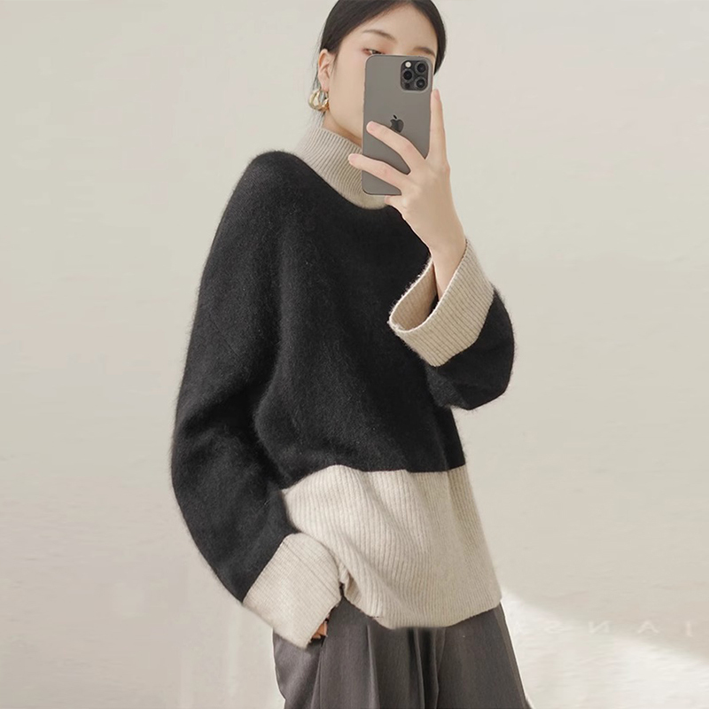 半高領毛衣女秋冬2023新款慵懶風軟糯內搭打底寬鬆加厚針織衫上衣