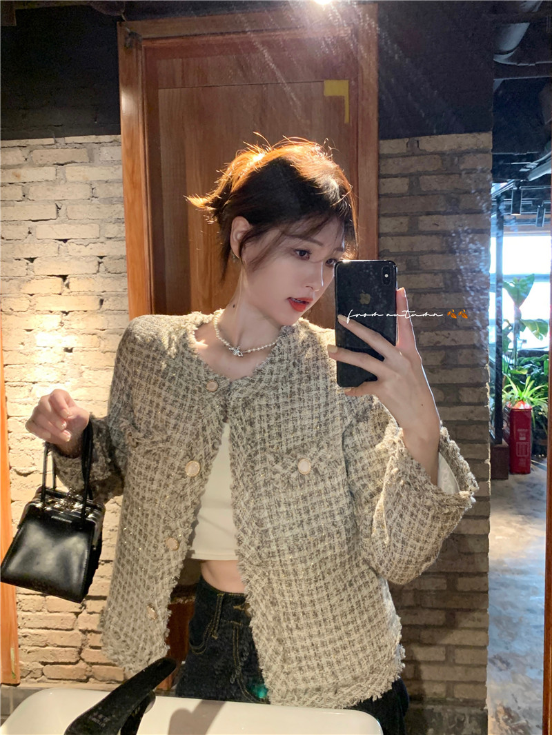 Actual shot~Luxurious design, gold and bright silk braided temperament, versatile little fragrance style jacket for women