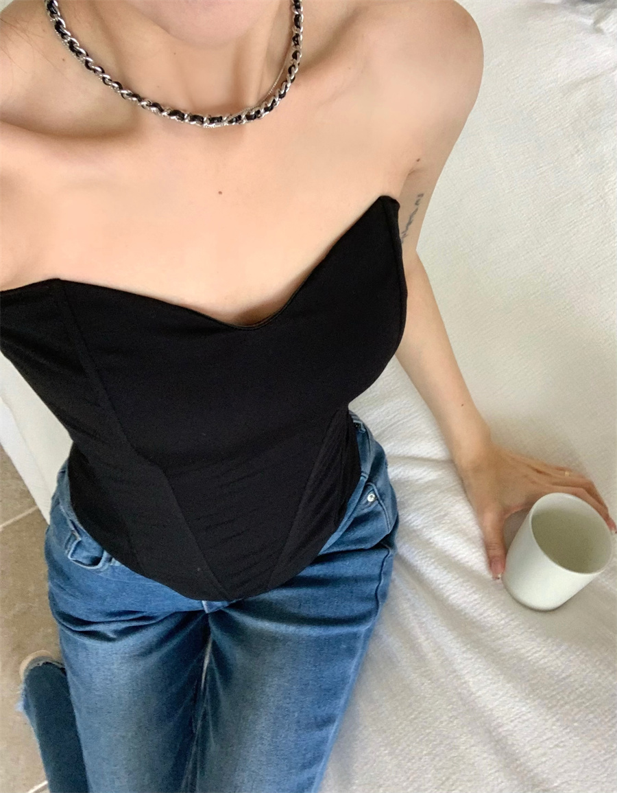 實拍    性感辣妹氣質顯瘦抹胸背心上衣 有胸棉