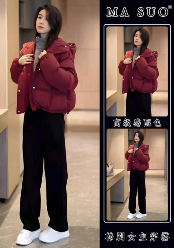 New winter suit Korean style hooded short down jacket for women thickened warm loose bread coat cotton coat
