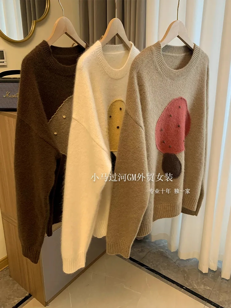 女裝新品折扣秋冬高品質羊毛衫慵懶寬鬆圓領毛衣