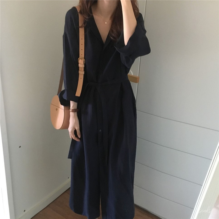 2023秋冬新款法式襯衣裙子御姐氣質輕熟風女裝棕色打底襯衫連衣裙