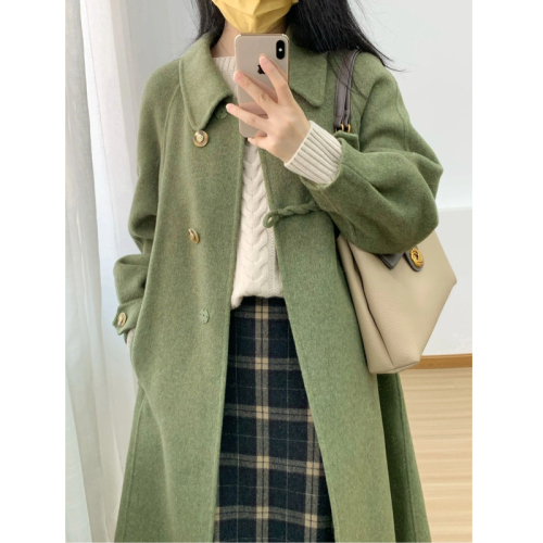  new design moss green French retro woolen coat for women autumn high-end vintage woolen coat for women