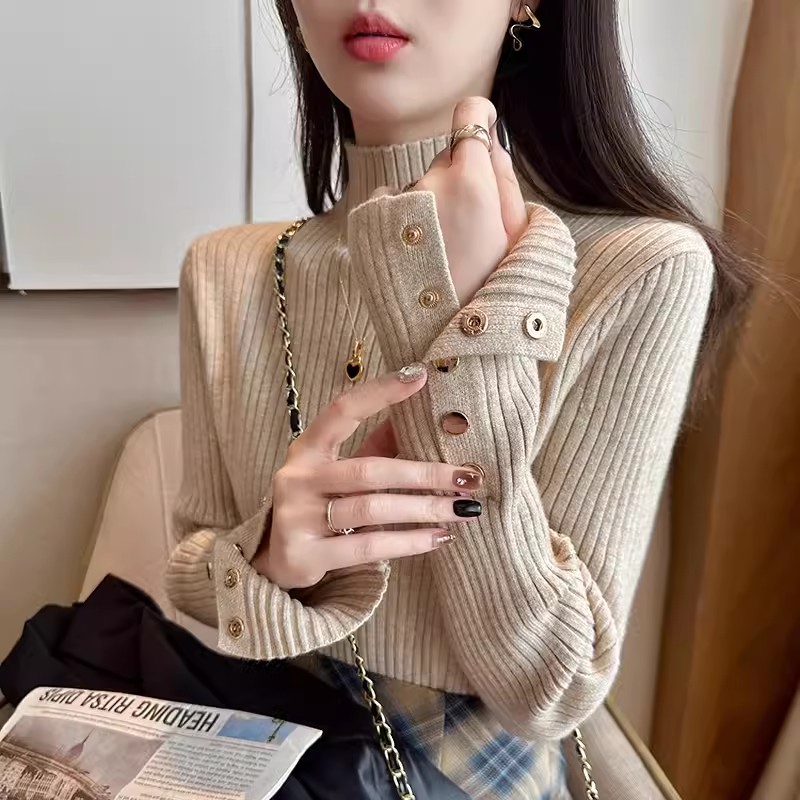 針織衫女半高領打底衫2023年秋裝洋氣秋冬內搭顯瘦穿搭高級感毛衣