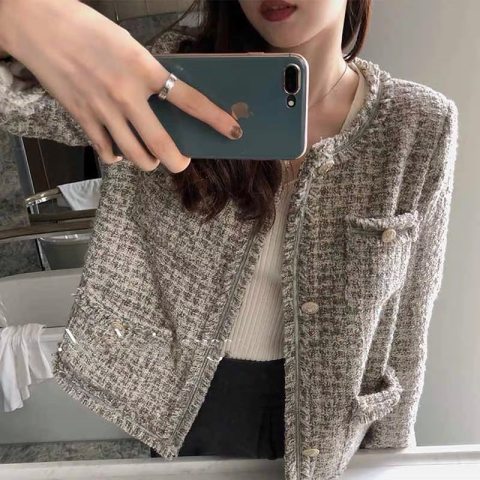 Small fragrant style jacket for women, short, spring and autumn, French style, socialite, small man, versatile retro tweed top