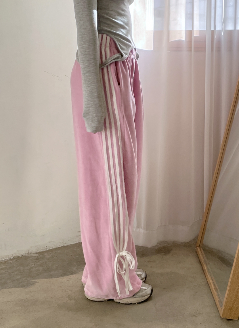 Thickened for autumn and winter~Korean velvet webbing bow tie velvet drape wide-leg trousers Yu Shuxin's same style