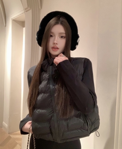 Actual shot of autumn and winter hot girls stand-up collar stitching design zipper outer wear cotton coat slimming casual jacket cotton coat