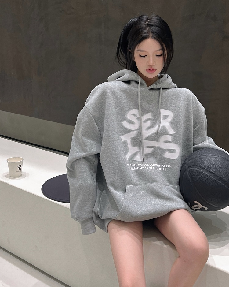 Autumn and winter velvet sweatshirt for women Korean style trendy student loose lazy style long-sleeved ins thickened top hooded jacket cec