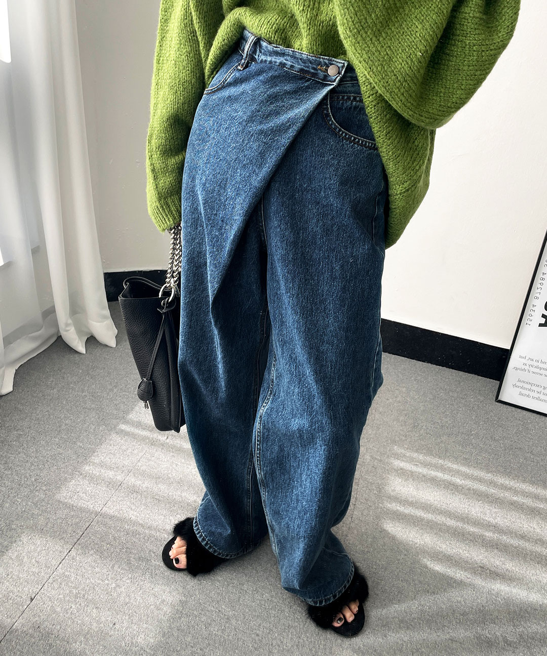 對角直筒牛仔褲