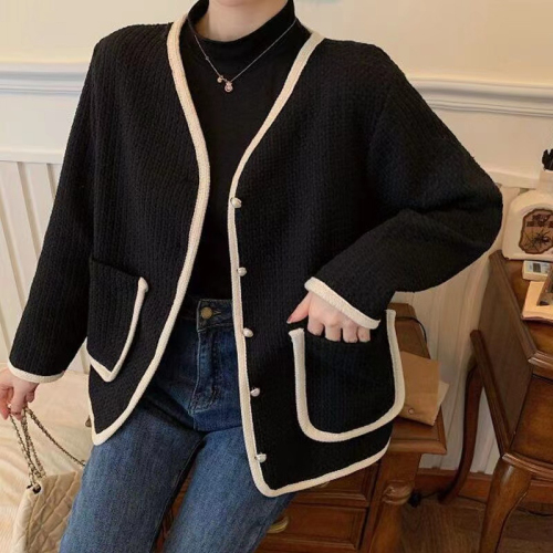 Plus size women's slightly fat mm early autumn chic fashion contrasting tops are slimming and cover the flesh, Korean style small fragrant chic jackets