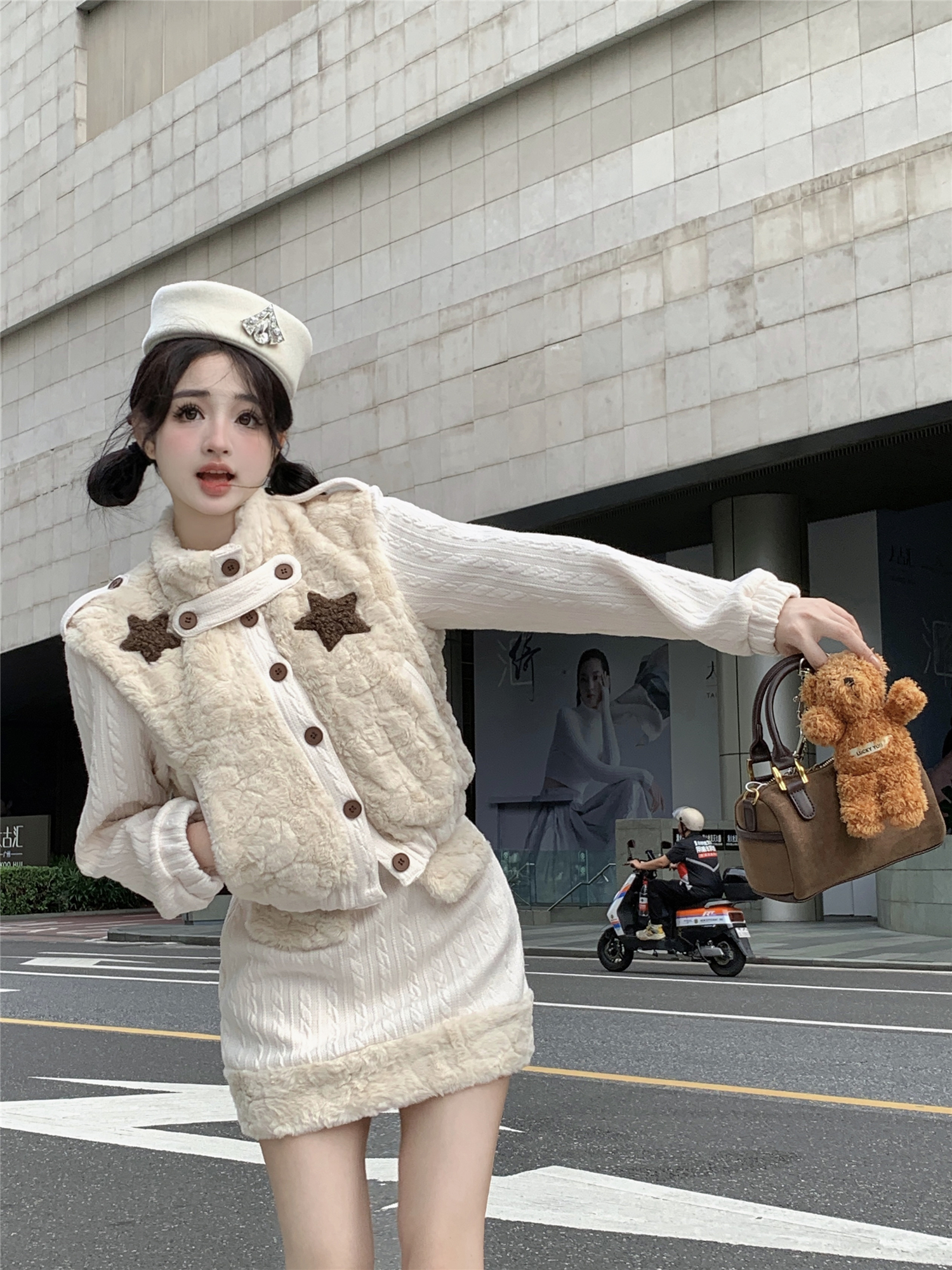 Actual shot~Orange flower sea/gentle style rich daughter’s high-end small fragrance style plush autumn and winter suit