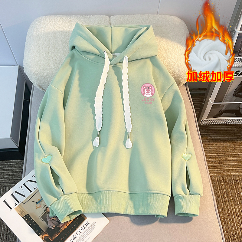 華棉復銀孤絨410克後包領雙層帽大碼加絨加厚印花刺繡衛衣