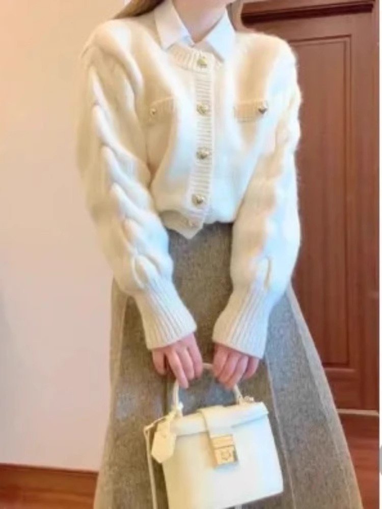 秋冬季小個子穿搭杏色毛衣外套半身裙高級感溫柔小香風兩件套裝女