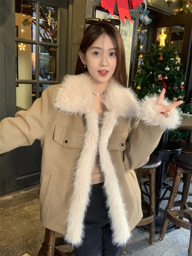 Real shot of furry coat for women in autumn and winter  new style wool cotton clothespin cotton high-end cotton clothing