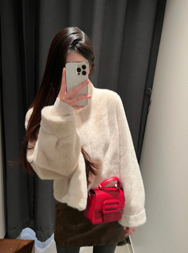 Real shot of almond white eco-friendly mink fur fur one-piece cardigan jacket high quality