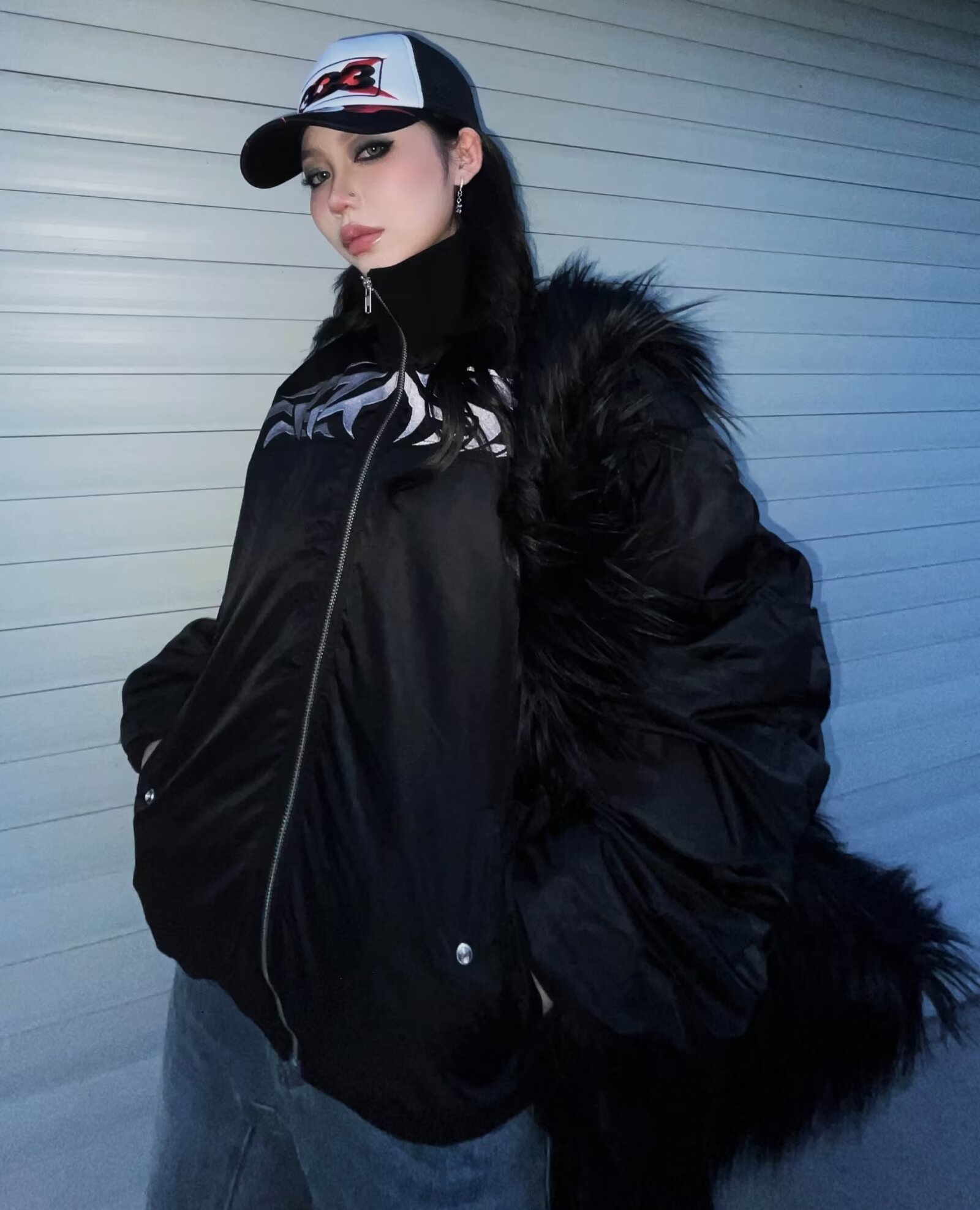 American high street zipper stand collar flight jacket women's cotton jacket trendy hip-hop loose baseball jacket jacket bread jacket