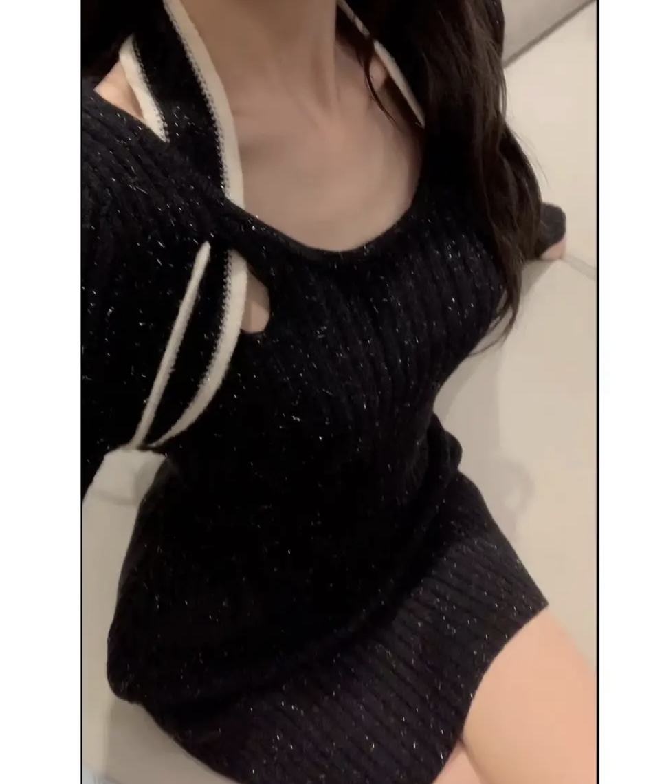 優質 秋冬新款掛脖針織打底衫女裝泡泡袖設計感小眾修身毛衣