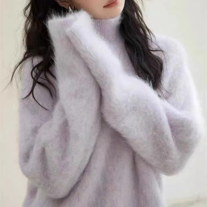 超好看軟糯高領仿水貂半高領毛衣女冬季法式設計感洋氣針織上衣厚