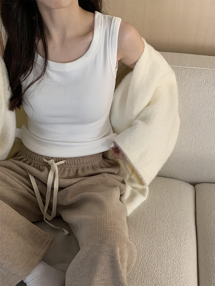 實拍 加絨秋季背心女秋冬季純色加厚修身百搭打底上衣潮