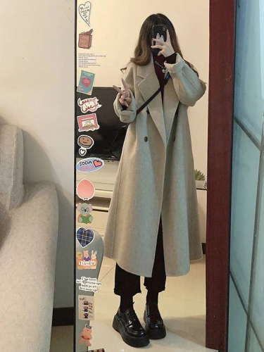 Woolen coat women's 2023 autumn and winter new woolen coat thickened Hepburn style Korean style winter high-end long style