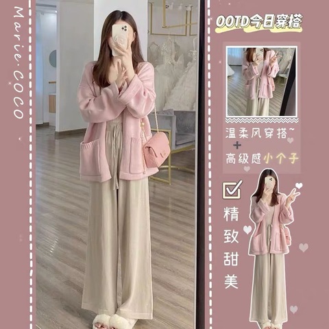 法式溫柔風針織套裝女秋冬氣質女神范洋氣毛衣開衫休閒褲子兩件套