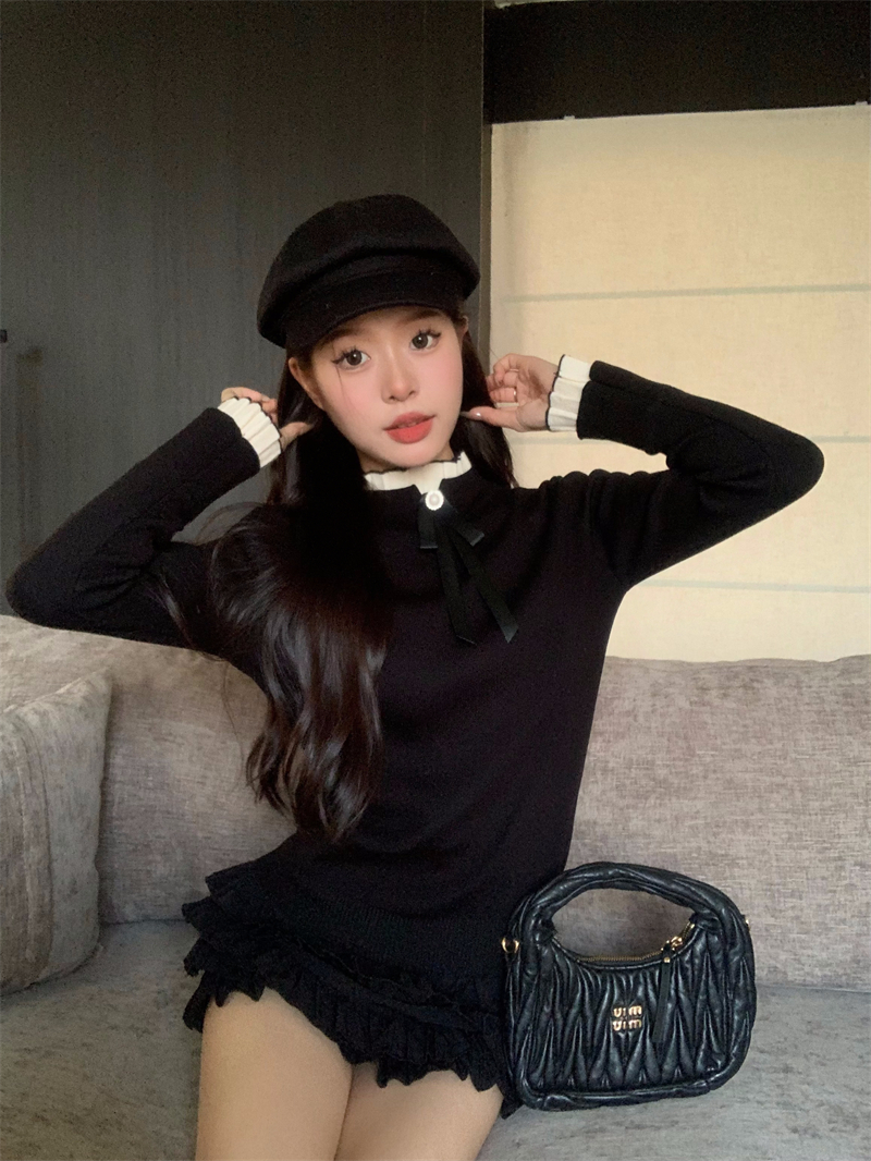 實拍秋冬新款紅色聖誕溫柔風半高領內搭針織打底衫女毛衣上衣