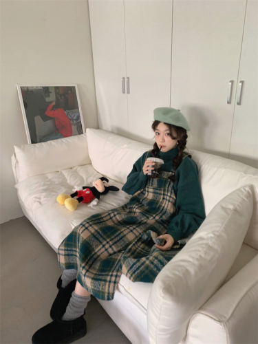 Photographed Autumn/Winter Festival Battle Dress with Joyful Weaving Belted Dress + Half-Neck Sweater