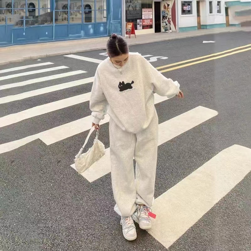 運動套裝女2023新款秋冬減齡洋氣時尚小個子寬鬆衛衣休閒褲兩件套