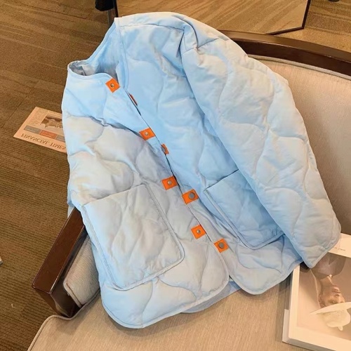 Korean style small fragrant blue rhombus cotton jacket for men and women in autumn high-end niche casual loose short quilted jacket