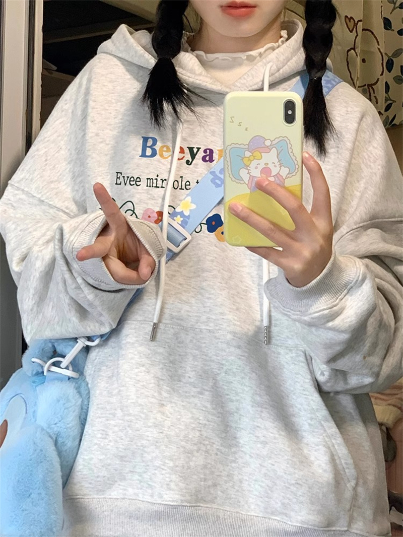 防棉華棉複合牛奶絲300克/銀狐絨400克連帽衛衣女