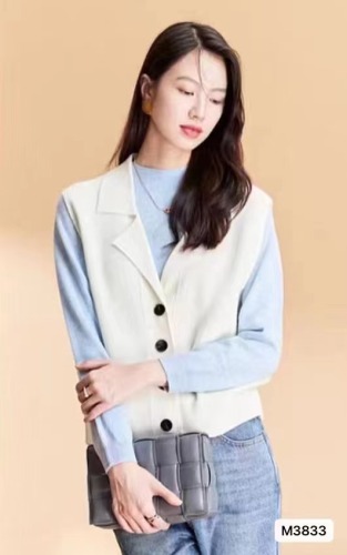 秋冬新款韩版时尚西装领纯色显瘦马甲开衫上衣女