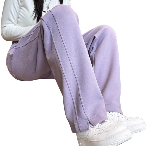 窄版阔腿裤女秋冬季宽松直筒裤高腰紫色时尚休闲香蕉裤
