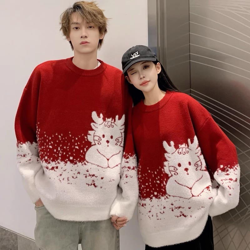 情侶裝紅色龍年本命年毛衣男秋冬2024過新年衣服喜慶慵懶風針織衫
