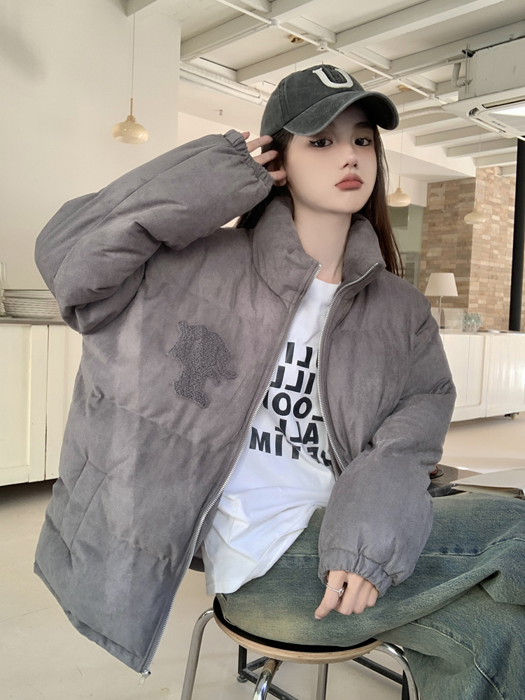 Real shot American retro high street loose cotton coat for couples
