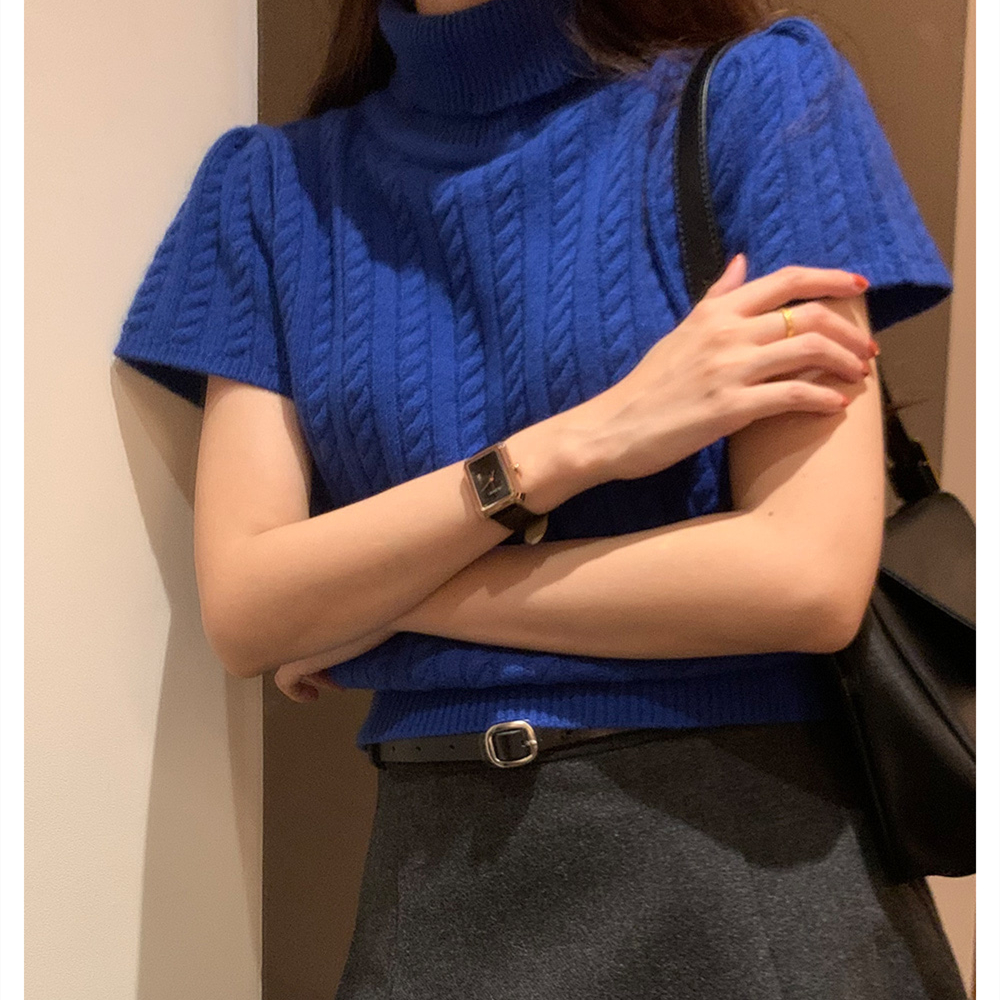 ！高領毛衣打底衫韓國INS小眾設計感麻花短袖上衣