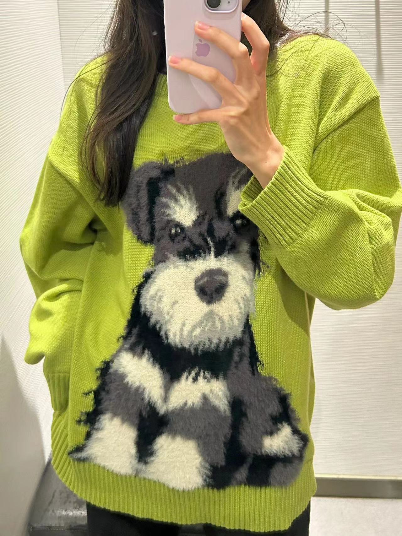 2023秋冬時尚休閒時髦毛衣女減齡感雪瑞納小狗貓咪針織衫加厚