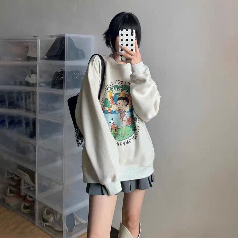 250克大衛衣冬季氛圍感穿搭貝蒂女郎印花長袖寬鬆圓領衛衣