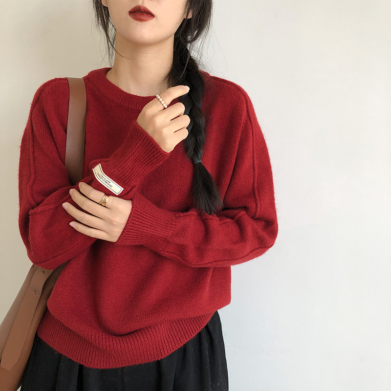 毛衣女秋冬慵懶風寬鬆復古日系穿搭袖標高級感歐貨軟糯針織衫上衣
