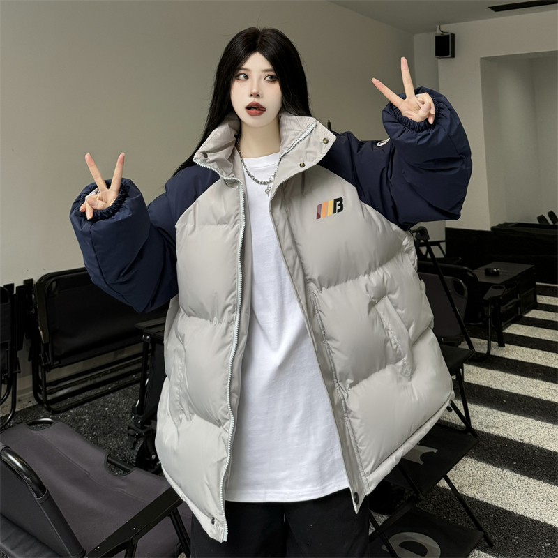 Real shot#Tide brand color matching stand collar cotton coat 2023 winter loose men and women same style thickened cotton coat jacket bread coat