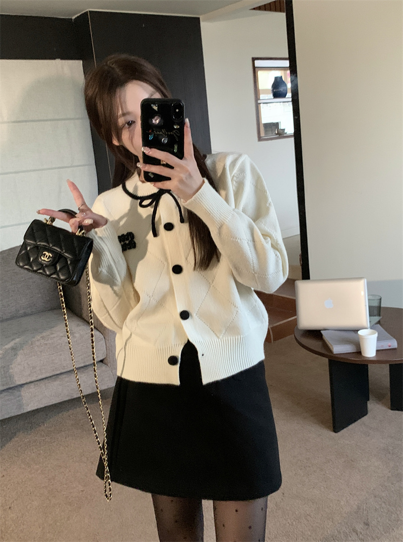 實拍~2023新款韓版甜美重工設計感小香風開衫毛衣